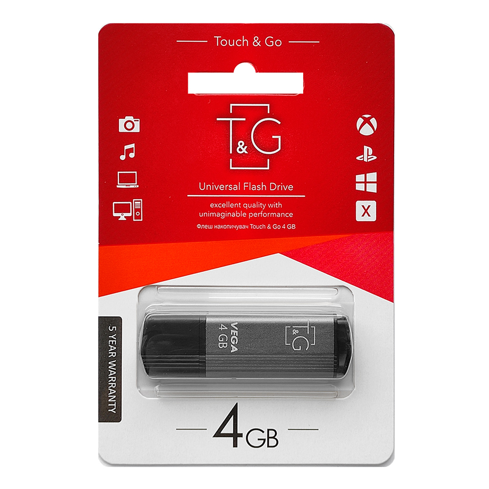 Флеш-накопичувач USB 4GB T&G 121 Vega Series Grey (TG121-4GBGY)